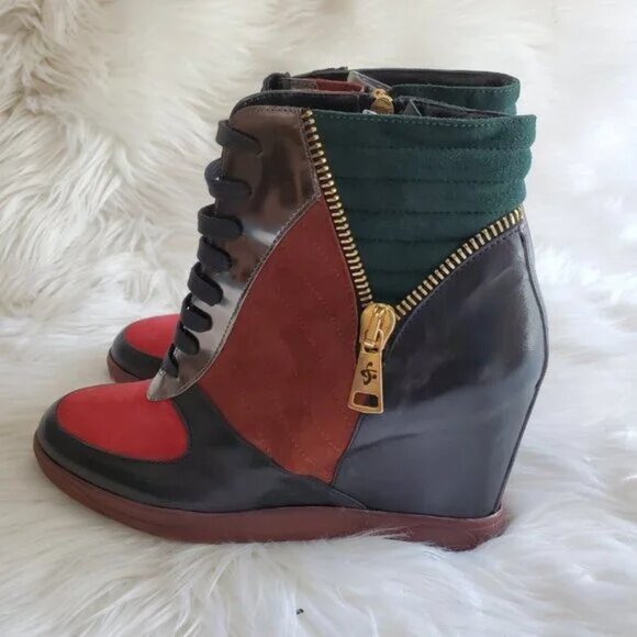 Guido Sgariglia Leather Colorblock Lace Up Boots SZ 9 - Picture 5 of 10